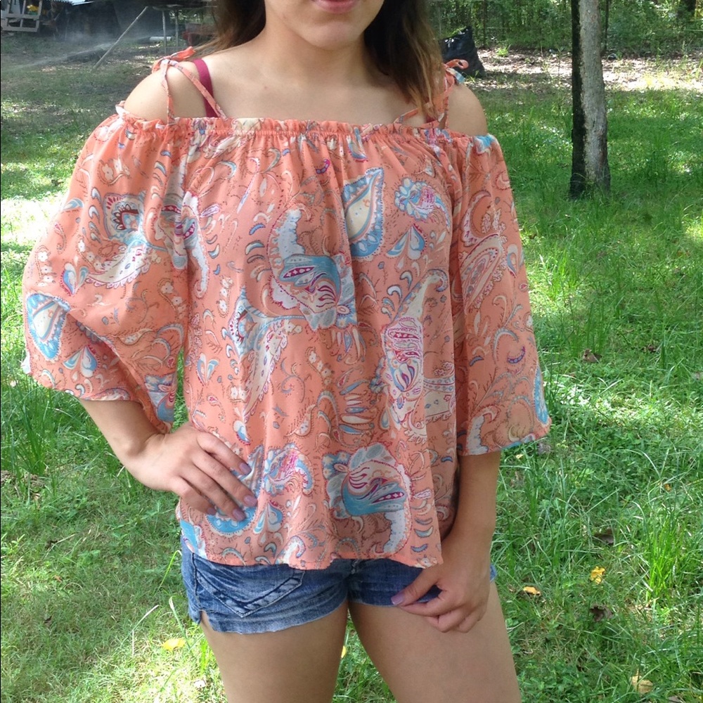 Orange colorful see-through blouse